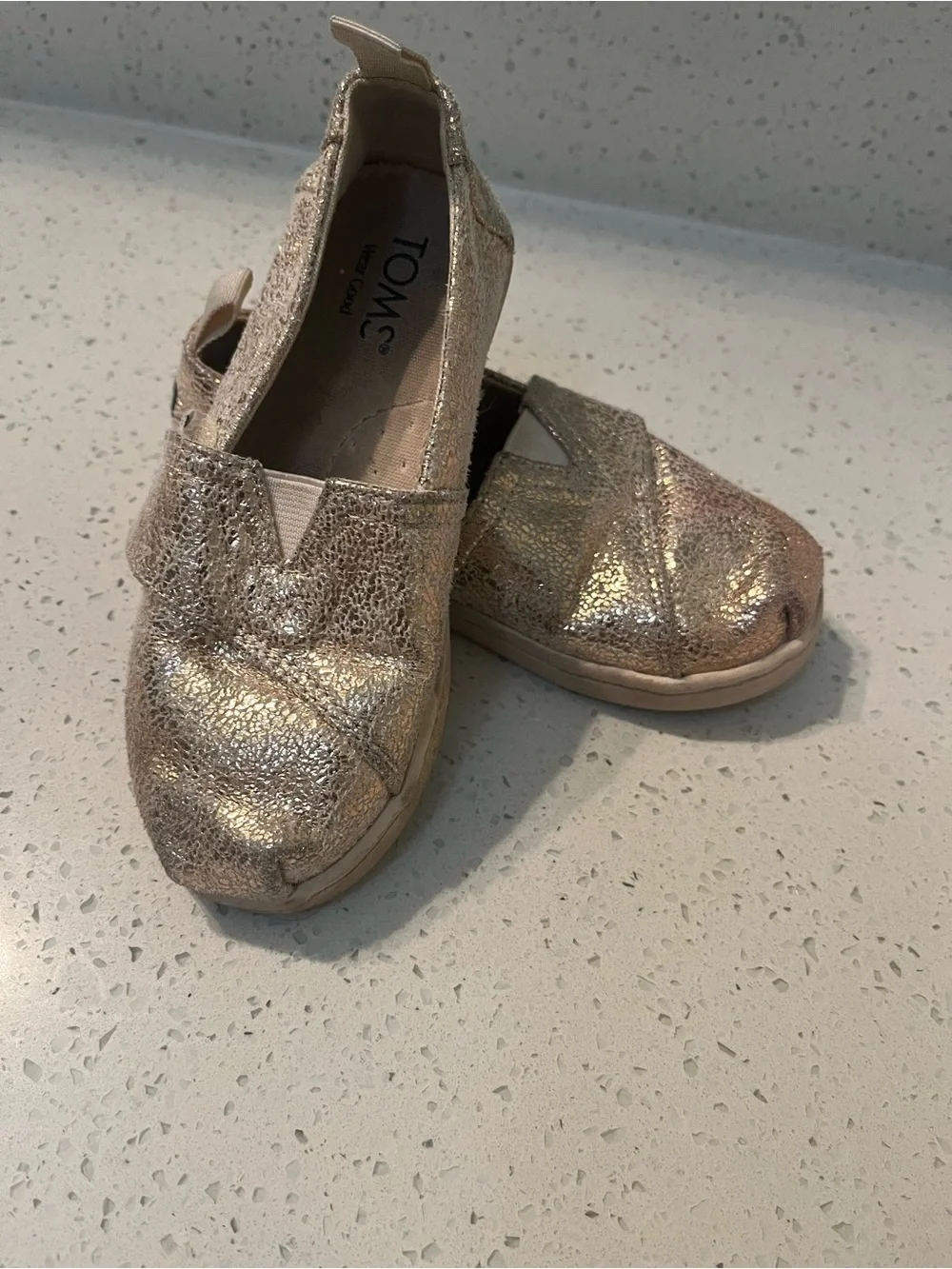 TOMS Kids Metallic Rose Gold Slip-On Moccasins